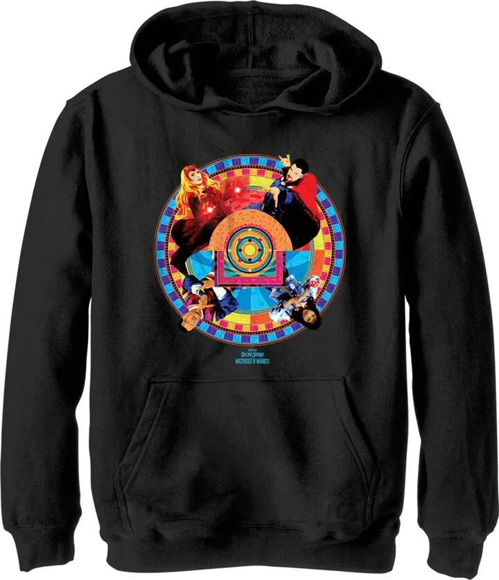 Boy's Marvel Doctor Strange in the Multiverse of Madness Colorful Badge Pull Over Hoodie - Black - Medium