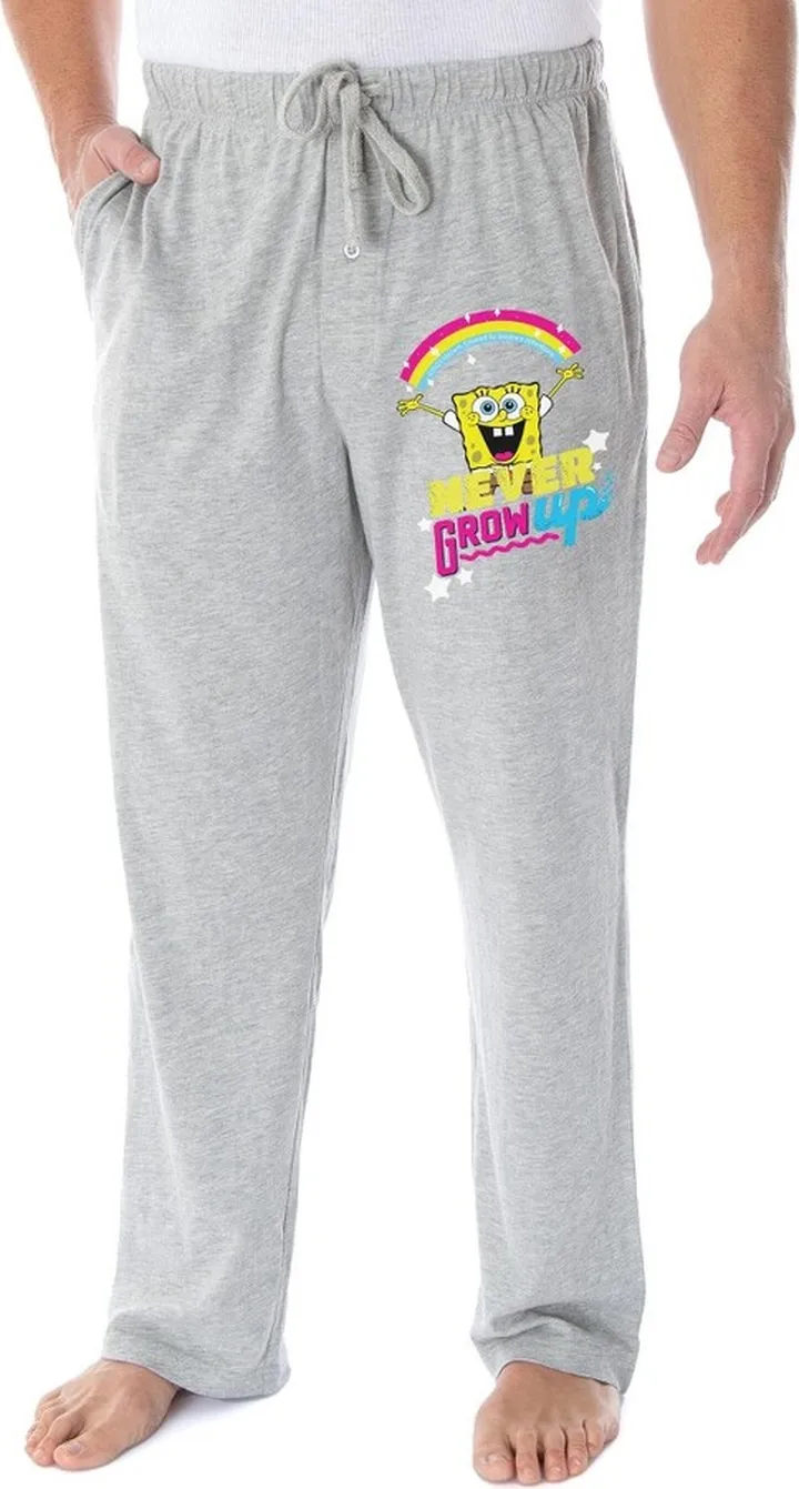 Nickelodeon Men's SpongeBob SquarePants Never Grow Up Lounge Pajama Pants (LG) Grey