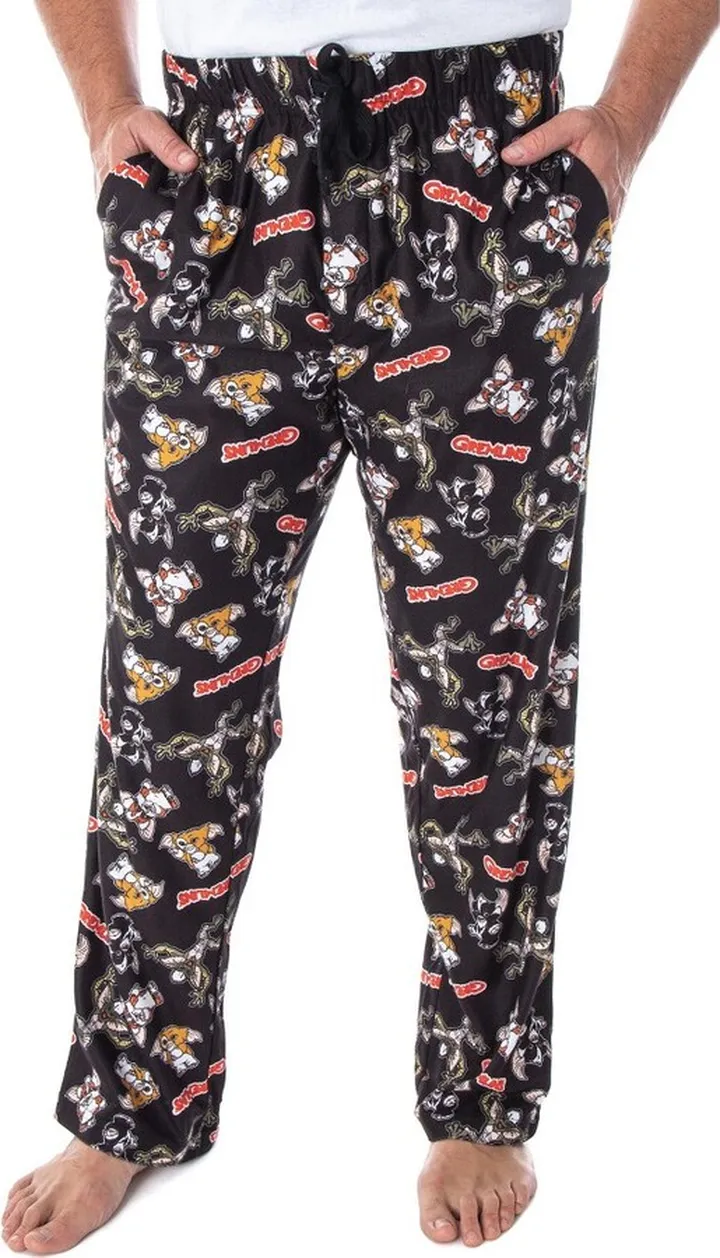 The Gremlins Men's Gizmo Stripe Daffy Mogwai Sleep Lounge Pajama Pants (XL) Black