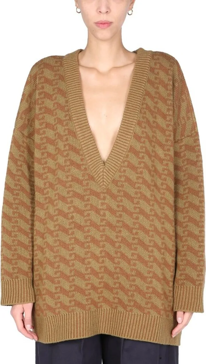 Jejia Jacquard V-Neck Knit Jumper