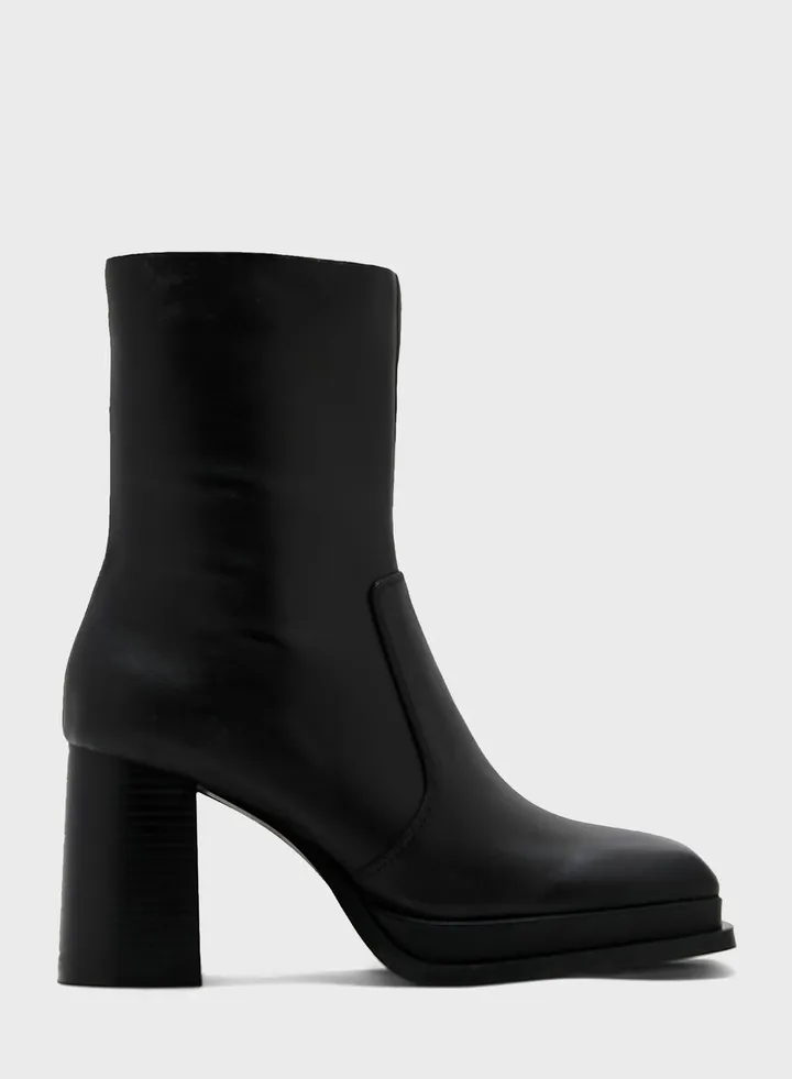 Leather Block Heel Boots