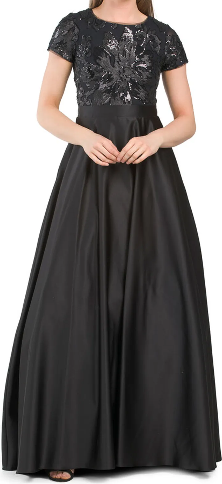 Made In Usa Short Sleeve Sequin Bodice Gown
