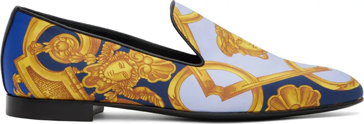 Versace Blue & Gold Barocco 660 Slippers