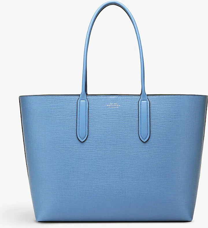 Womens Nile Blue Panama Cross-grain Leather Tote bag