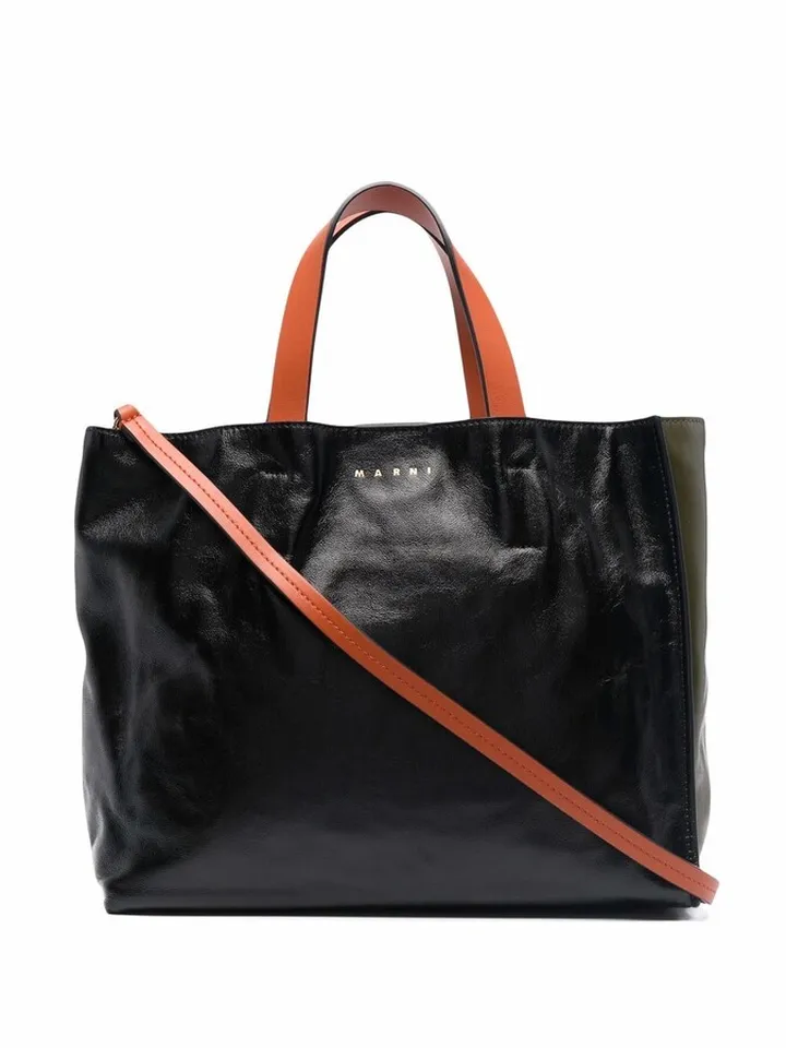 Colour-Block Leather Tote Bag