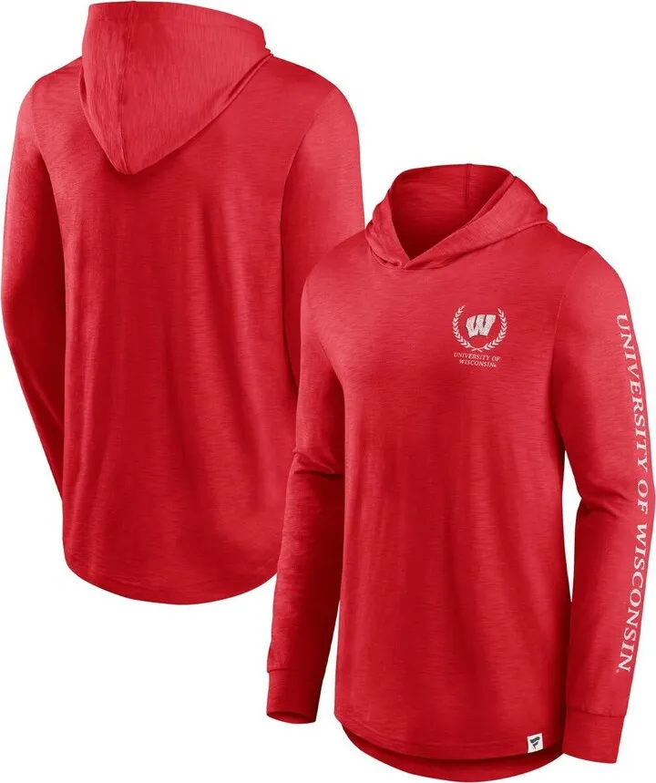 Men's Fanatics Branded Red Wisconsin Badgers Photo Finish Hoodie Long Sleeve T-shirt