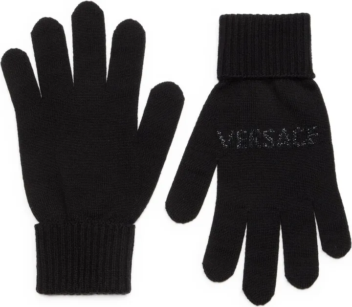 Logo Jacquard Wool Blend Knit Gloves