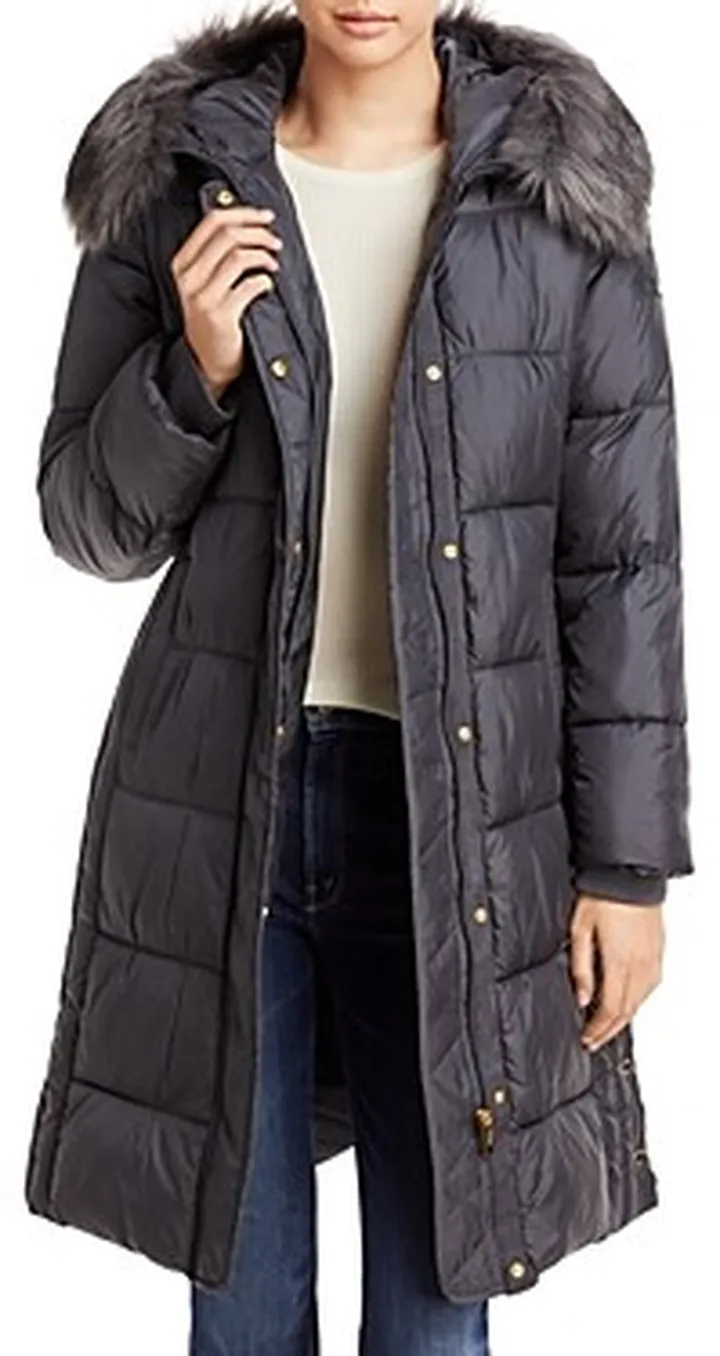 Via Spiga Faux Fur Trim Hooded Puffer Coat