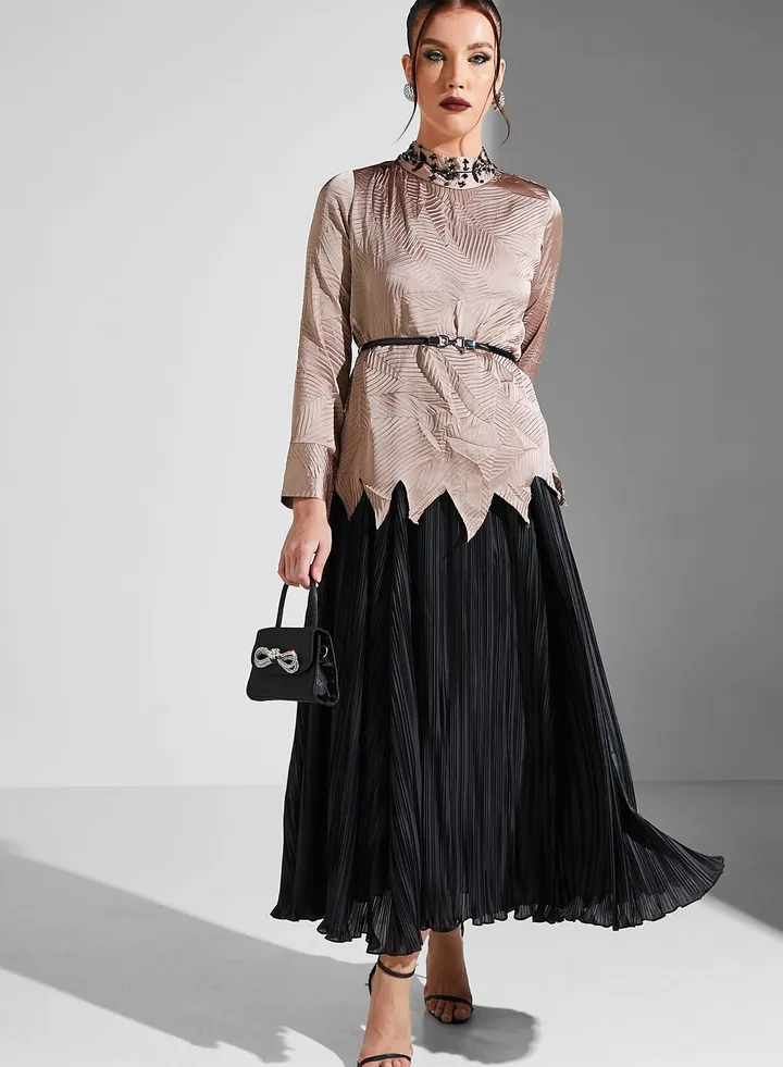 Plisse Belted Dress