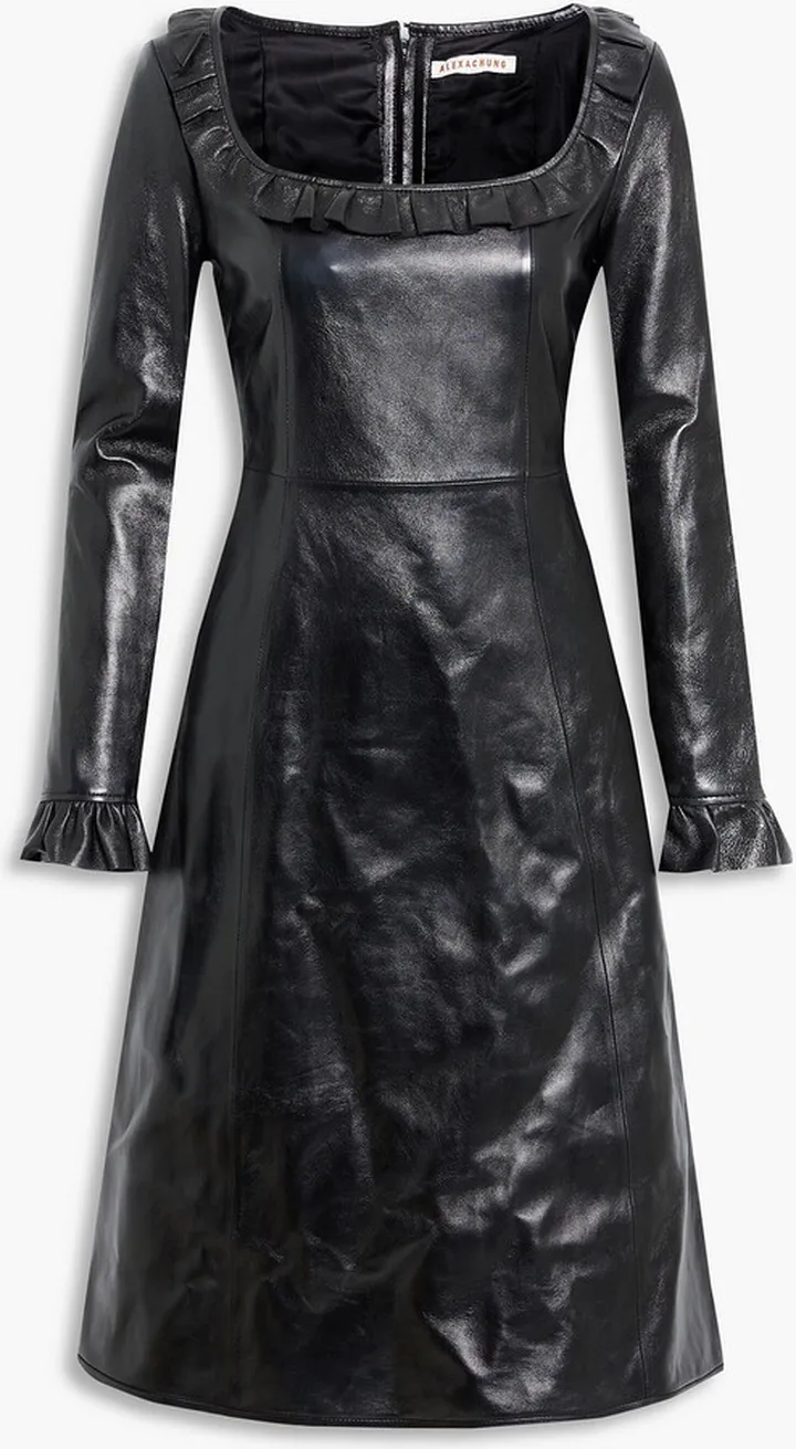 Milla ruffle-trimmed glossed-leather dress