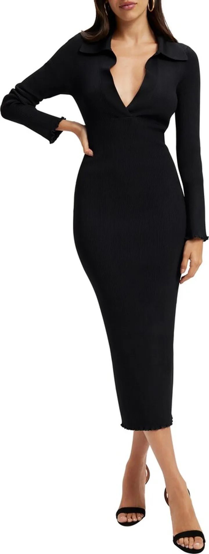 Rib Long Sleeve Midi Dress
