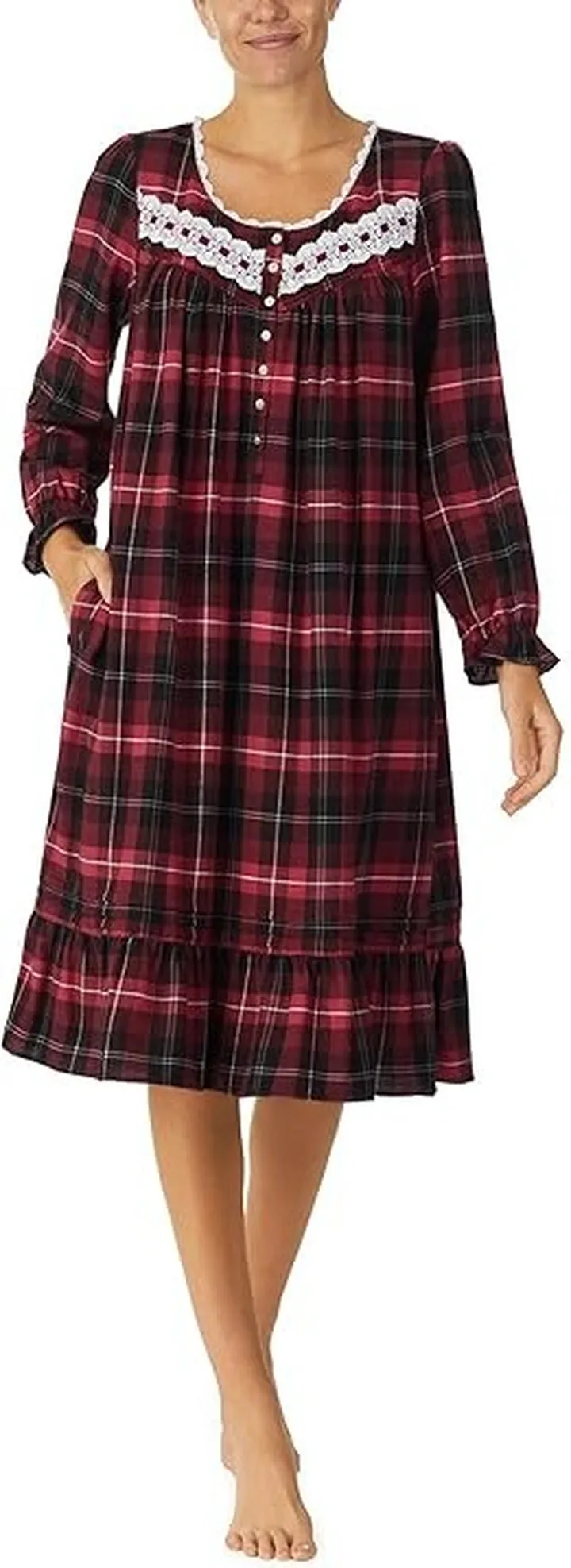 Eileen West Long Sleeve Waltz Gown (Red Plaid) Women's Pajama