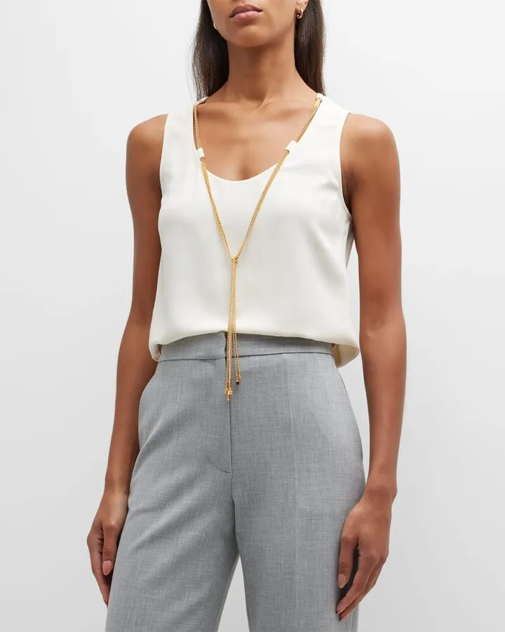 Chain-Necklace Satin Crepe Sleeveless Top