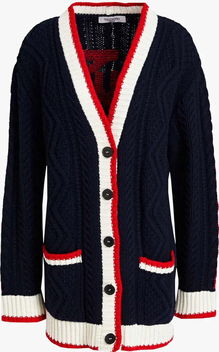 Cable-knit intarsia wool and cashmere-blend cardigan