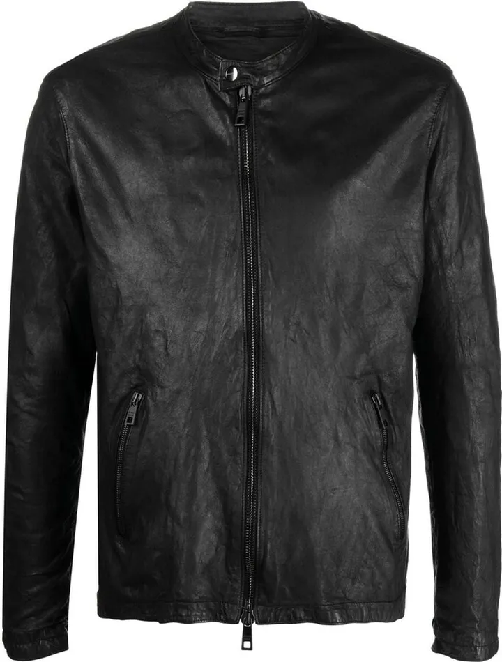 Crushed-Effect Leather Jacket