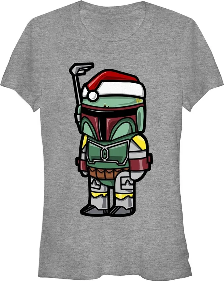 Junior's Star Wars Boba Fett Santa Hat Cartoon T-Shirt - Athletic Heather - Medium