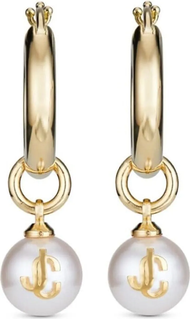 Debossed-Logo Pearl-Detail Hoops