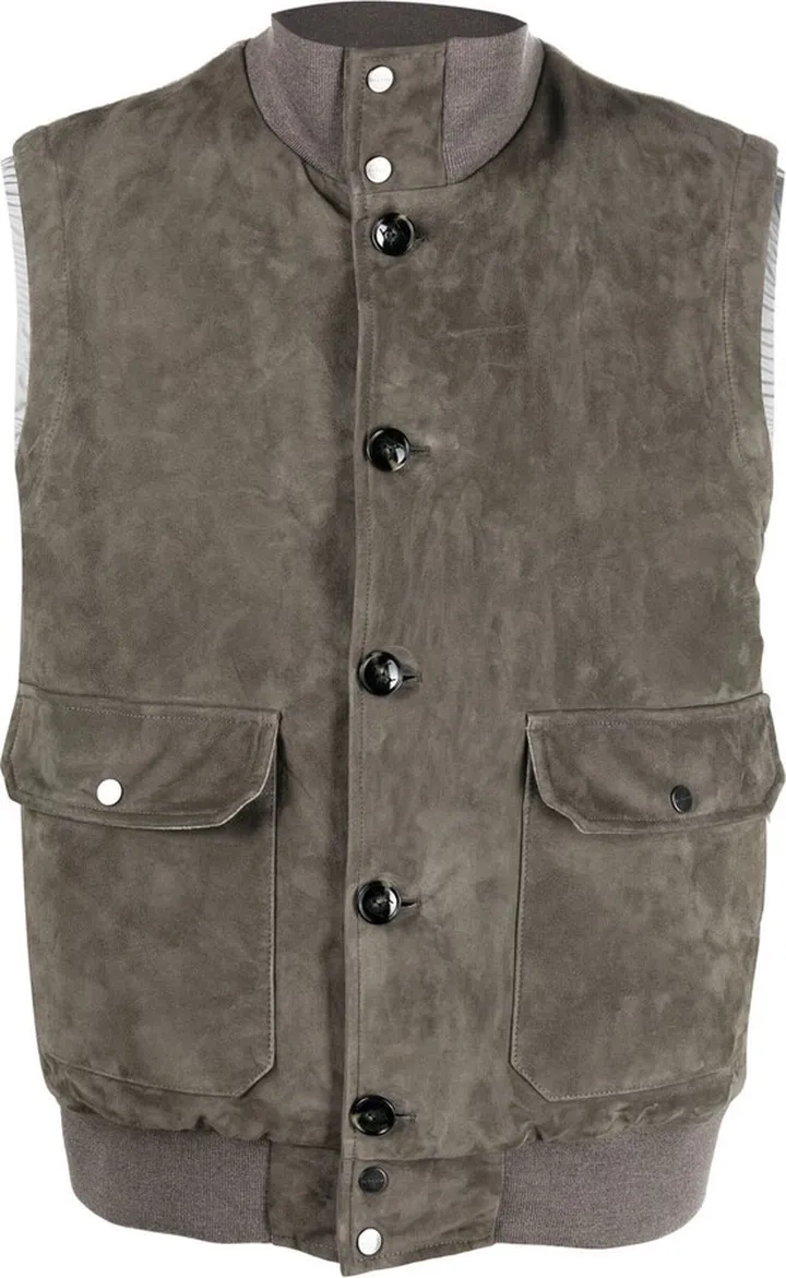 Feather-Down Suede Padded Gilet