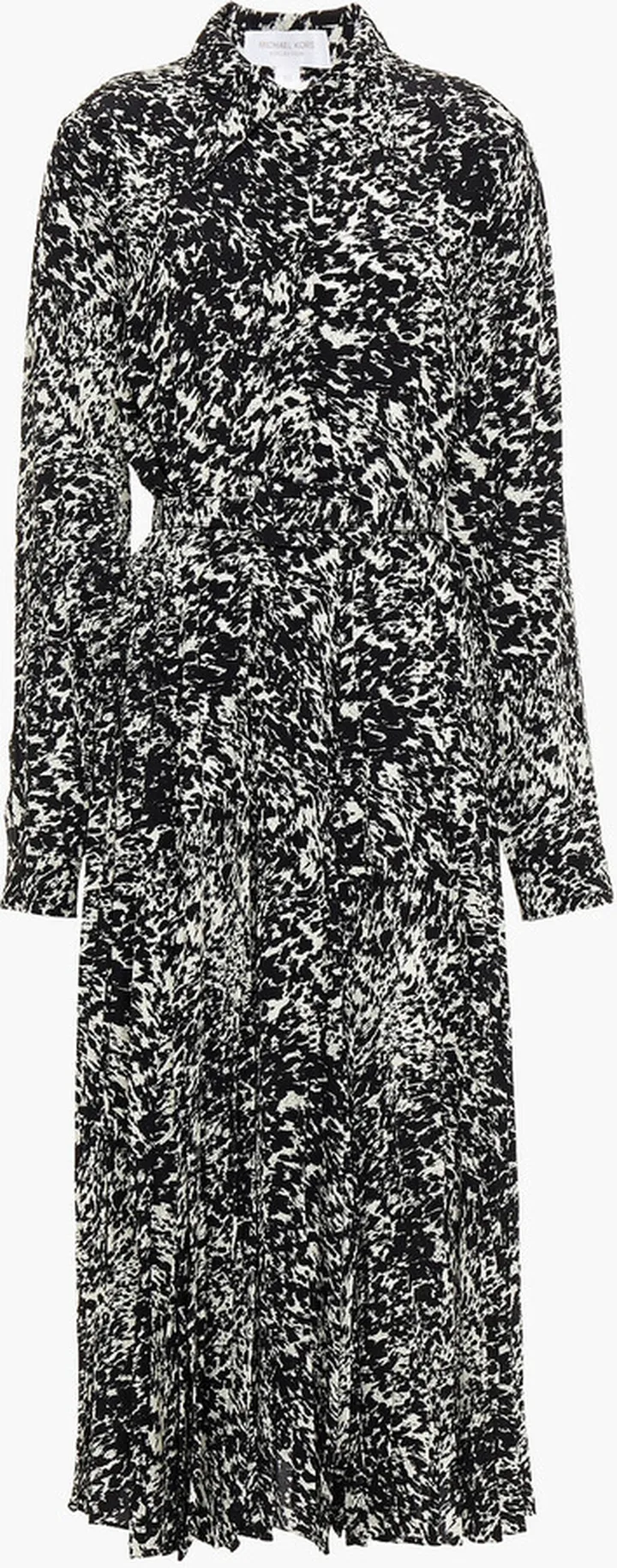 Pleated printed silk crepe de chine midi shirt dress