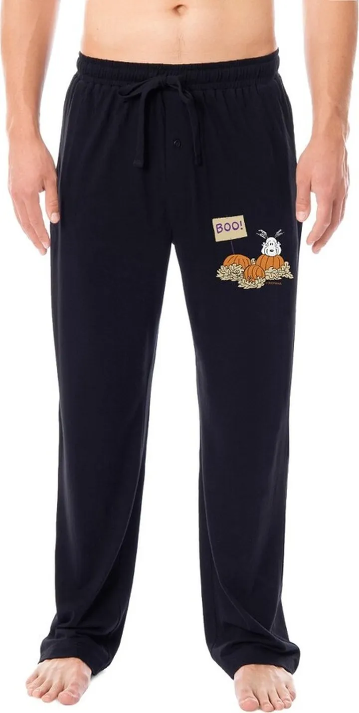 Peanuts Mens' Halloween Pumpkin Snoopy Boo! Classic Sleep Pajama Pants (XXXL) Black