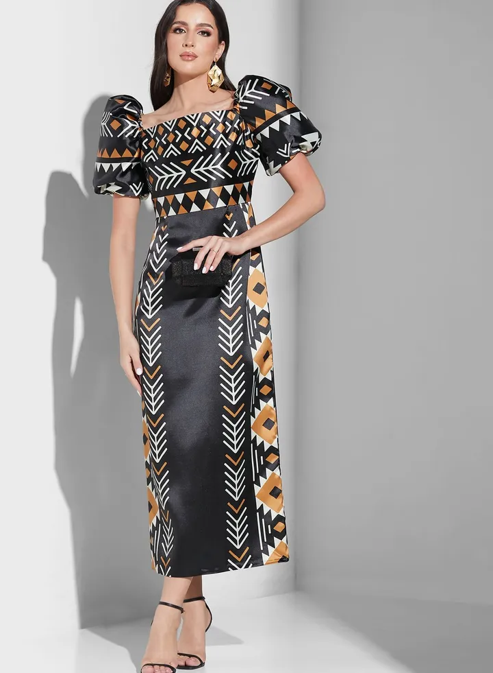 Balloon Sleeve Printed Dress