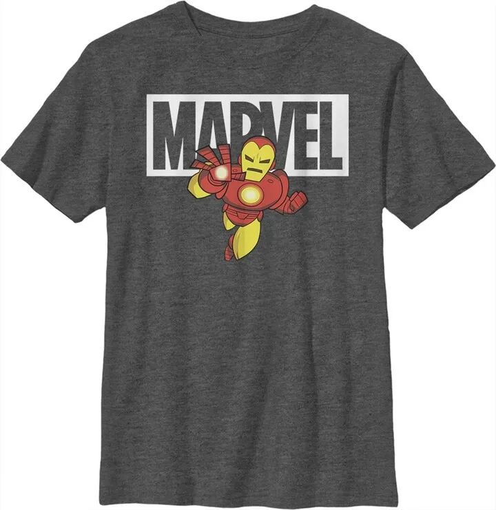 Boy's Marvel Iron Man Brick Logo T-Shirt - Charcoal Heather - X Large