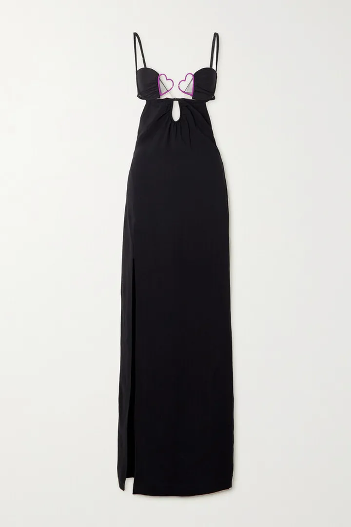 Nensi Dojaka - Embellished Tulle-trimmed Cutout Ponte Gown - Black