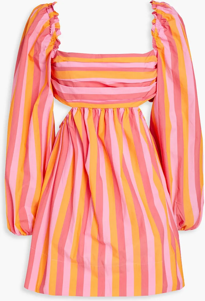 Mimi cutout striped cotton-blend poplin mini dress
