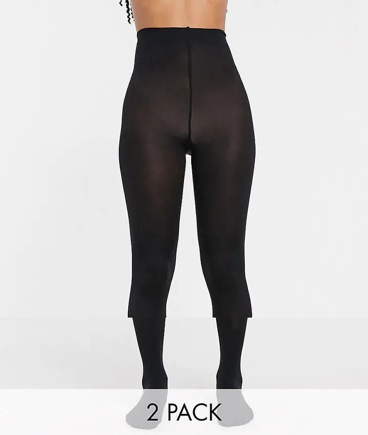 Monki 2 pack 60 denier tights in black