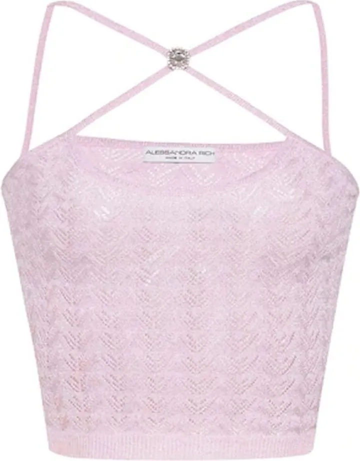 Alessandra Rich Halterneck Sleeveless Knitted Cropped Top