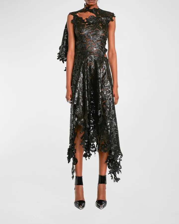 Cutout Metallic Lace Midi Dress