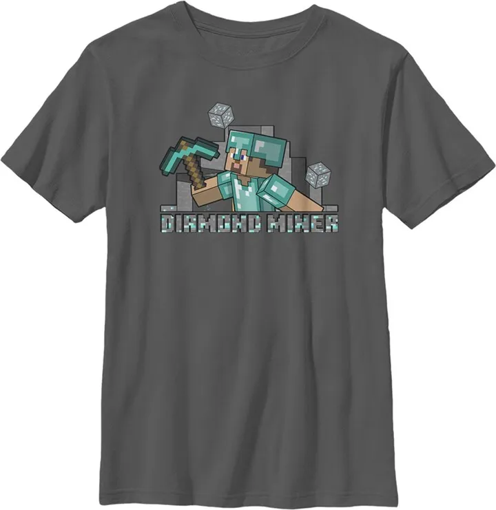 Boy's Minecraft Diamond Miner T-Shirt - White - Small