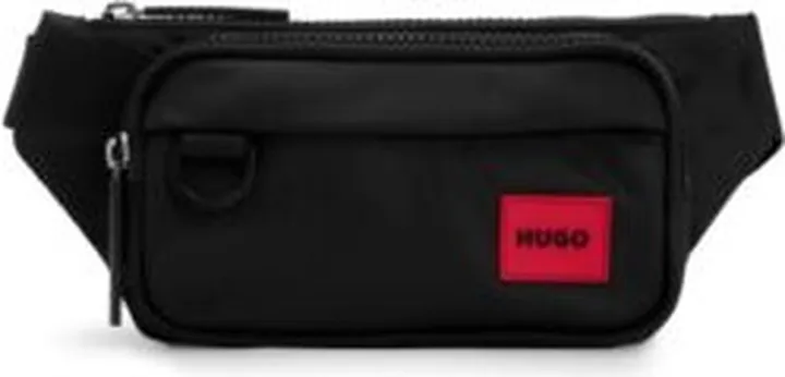 Recycled-fabric belt bag with red logo label