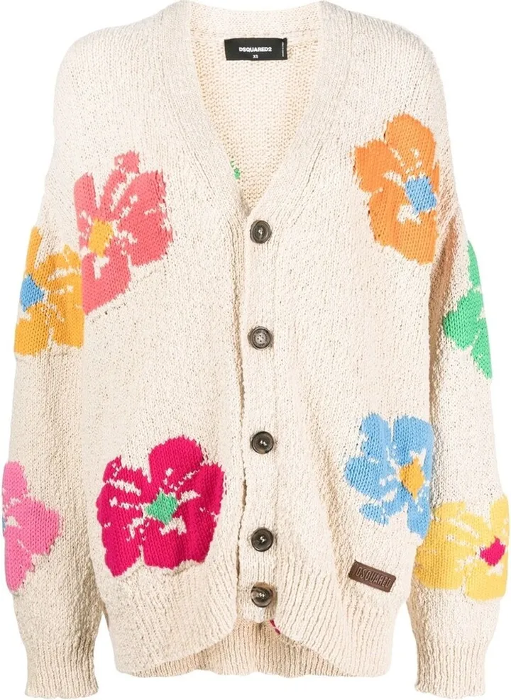 floral-print V-neck cardigan