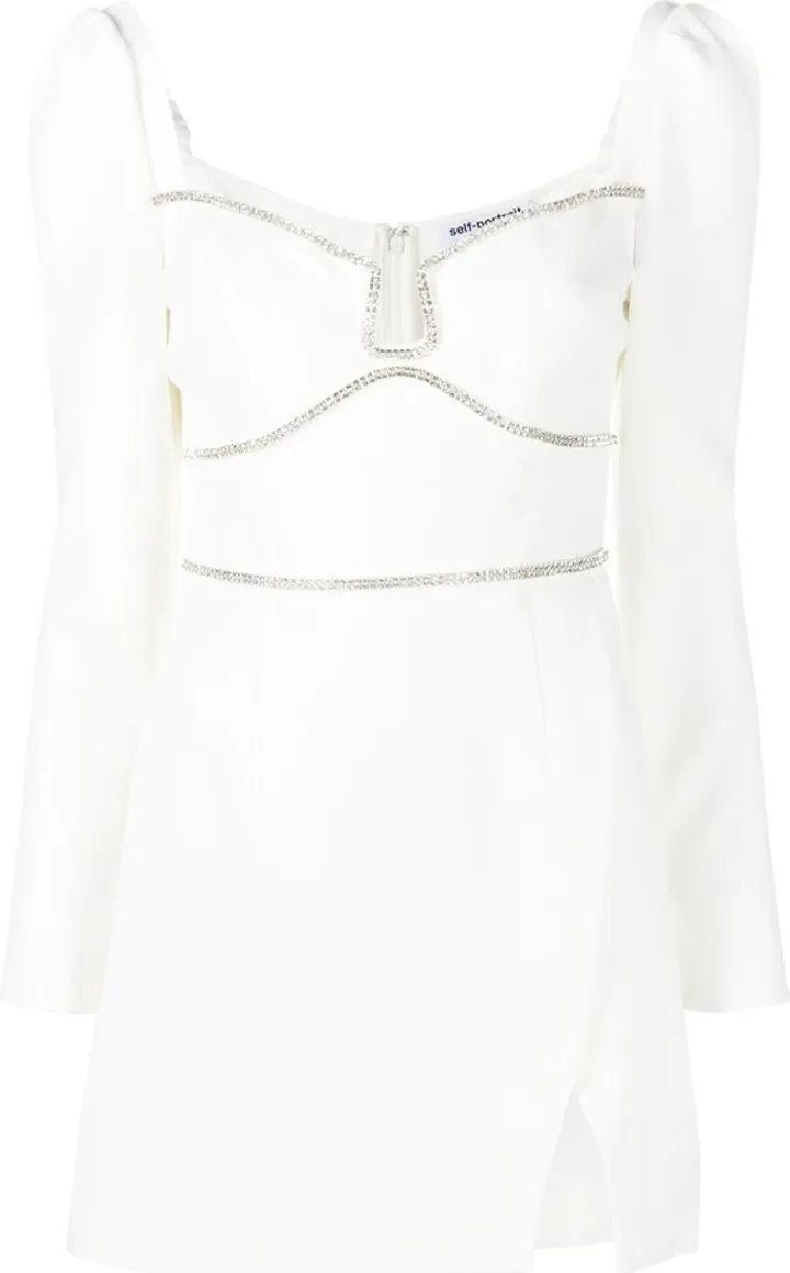 Crystal-Trim Long-Sleeved Minidress