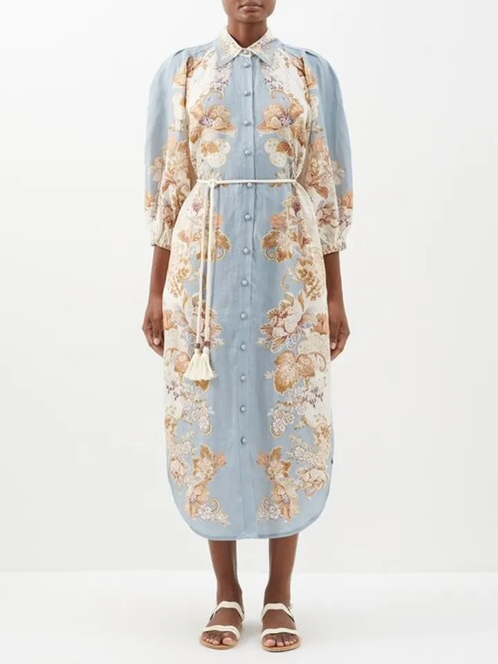 Blythe Floral-print Linen Midi Shirt Dress