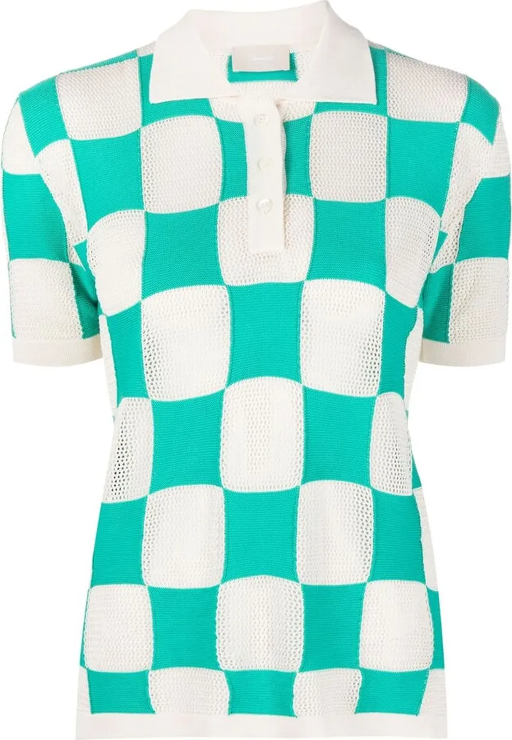 Check-Pattern Knit Polo Shirt