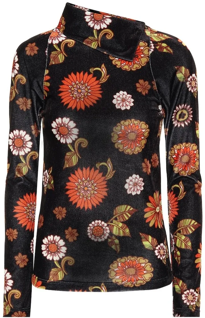 Floral velour turtleneck top