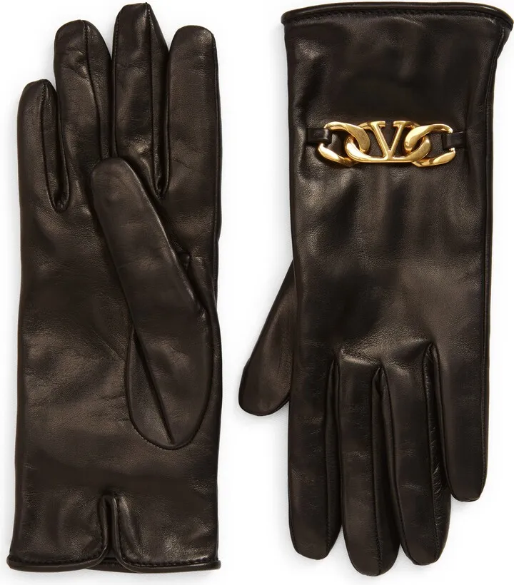 VLOGO Chain Cashmere Lined Leather Gloves