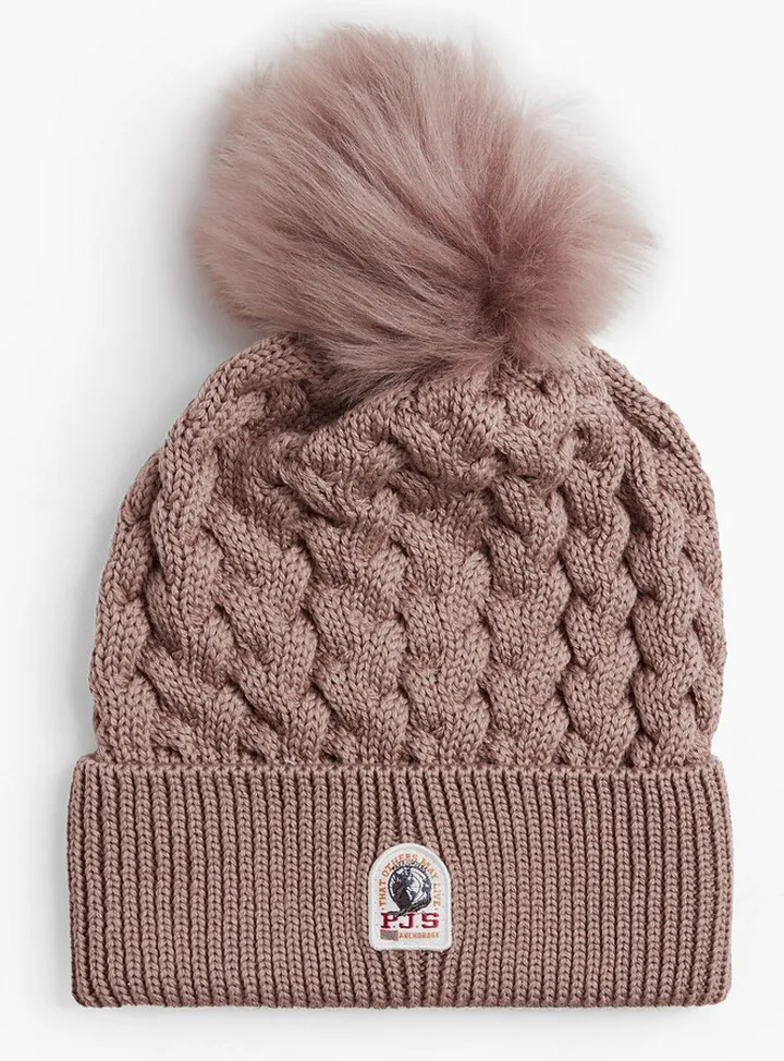 Pompom-embellished cable-knit wool beanie