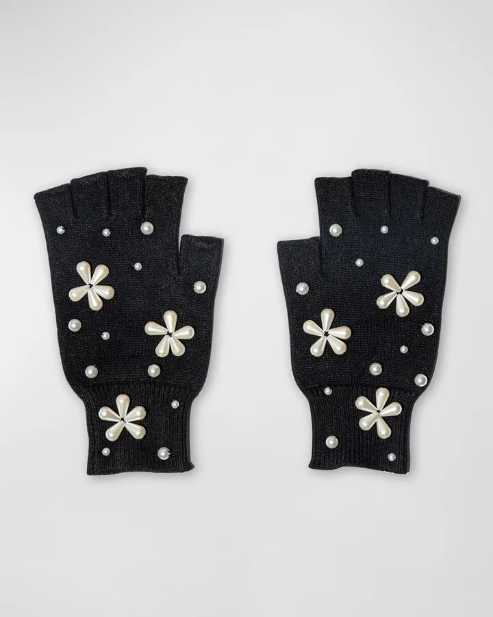 Pearly Snowflake Fingerless Gloves