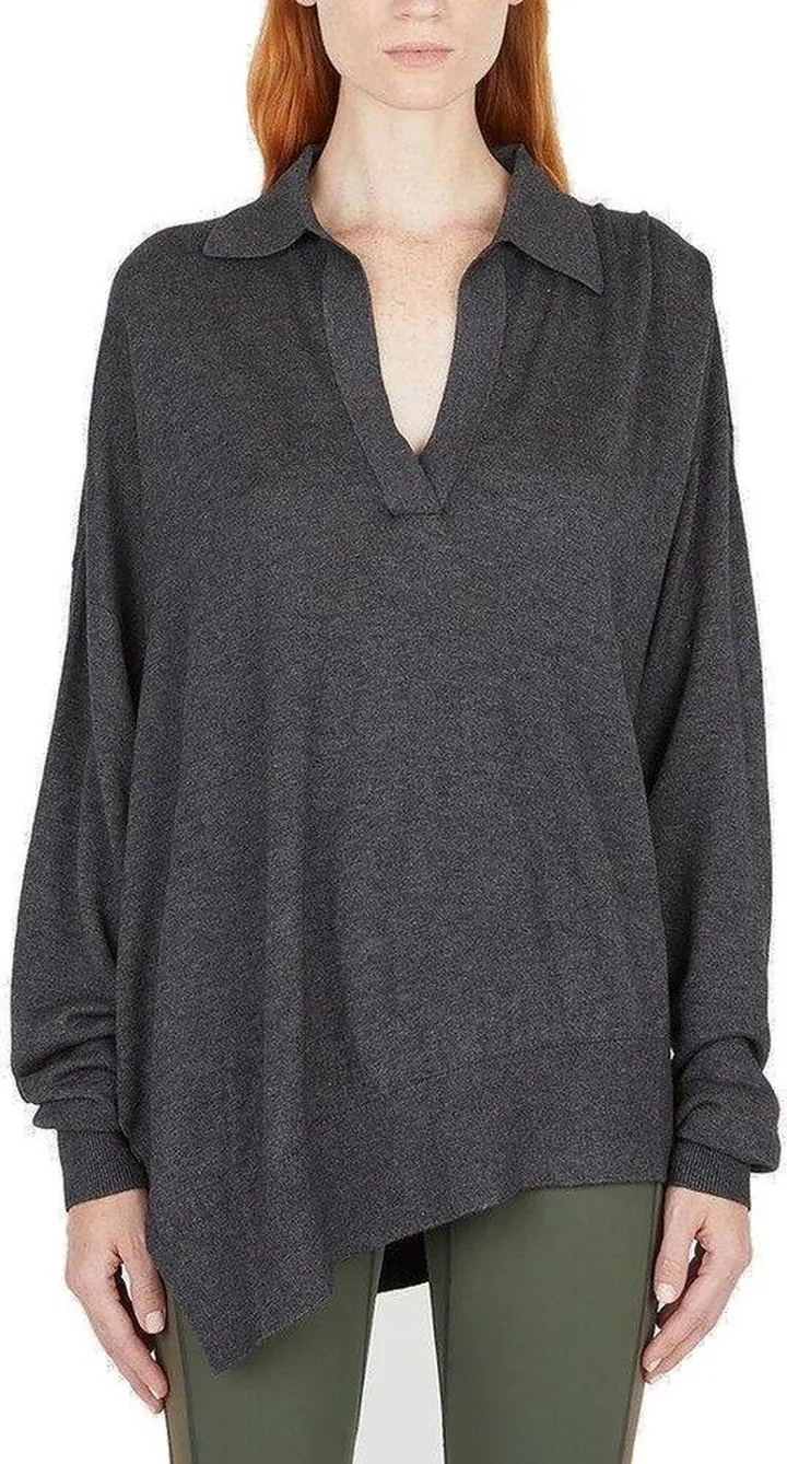 V-neck Asymmetric Knitted Sweater