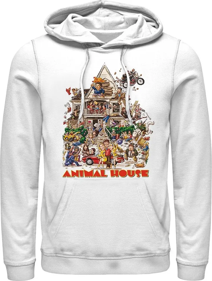 Men's Animal House Original Movie Poster Pull Over Hoodie - White - Medium
