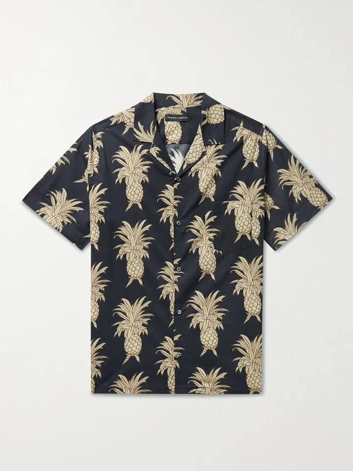 Cuban Camp-Collar Printed Cotton Pyjama Shirt