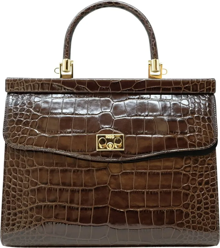 Rodo Brown Croco Leather Paris Handbag