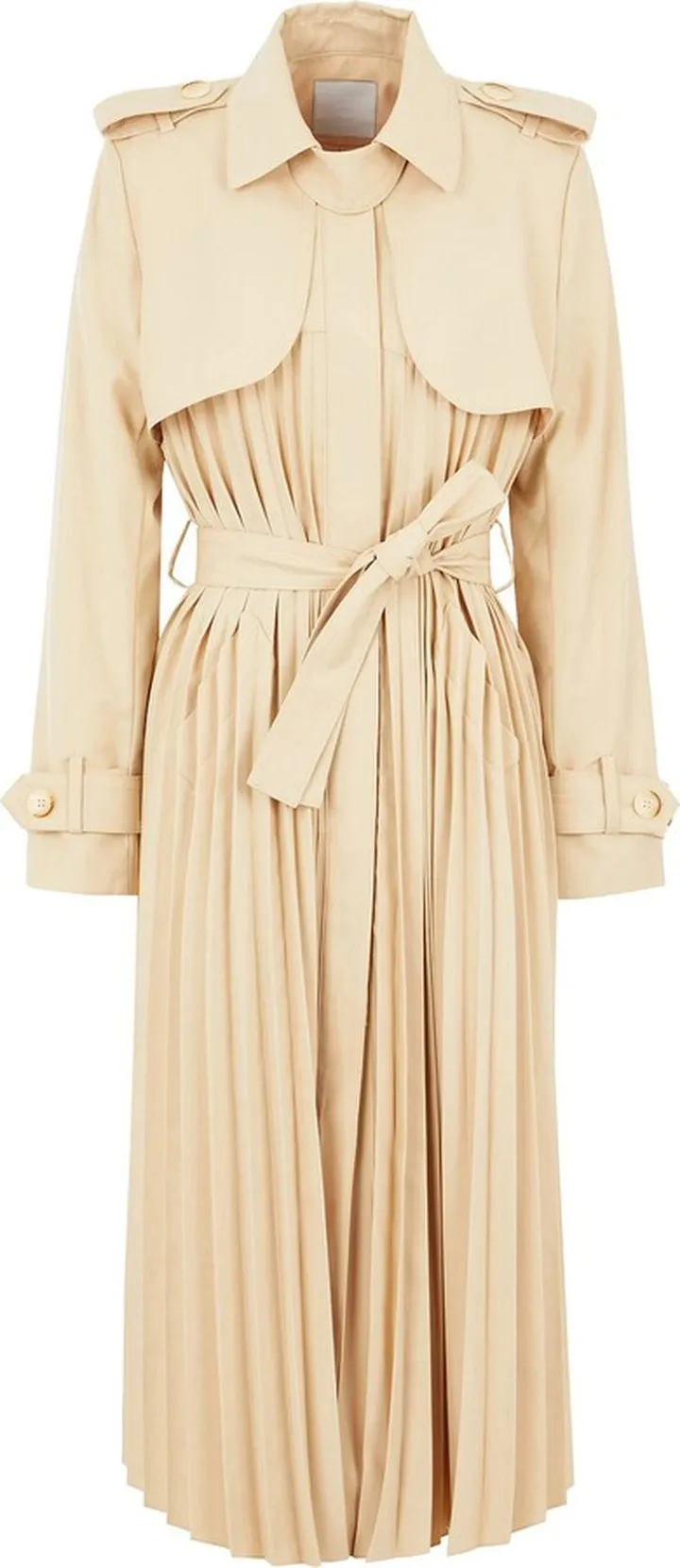 Pleated Midi Trench Overcoat Beige