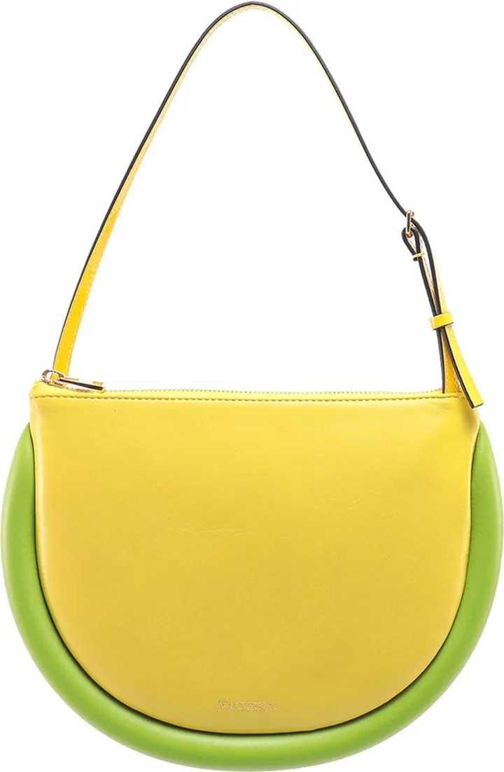 Leather shoulder bag with padded profiles