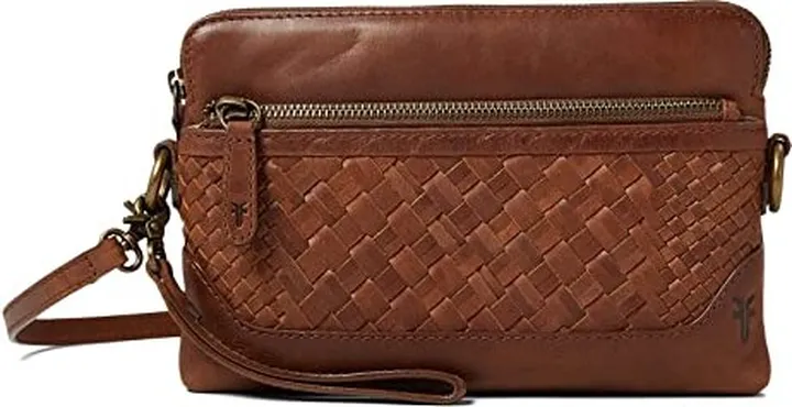 Frye Melissa Basket Woven Crossbody Wristlet (Cognac) Handbags