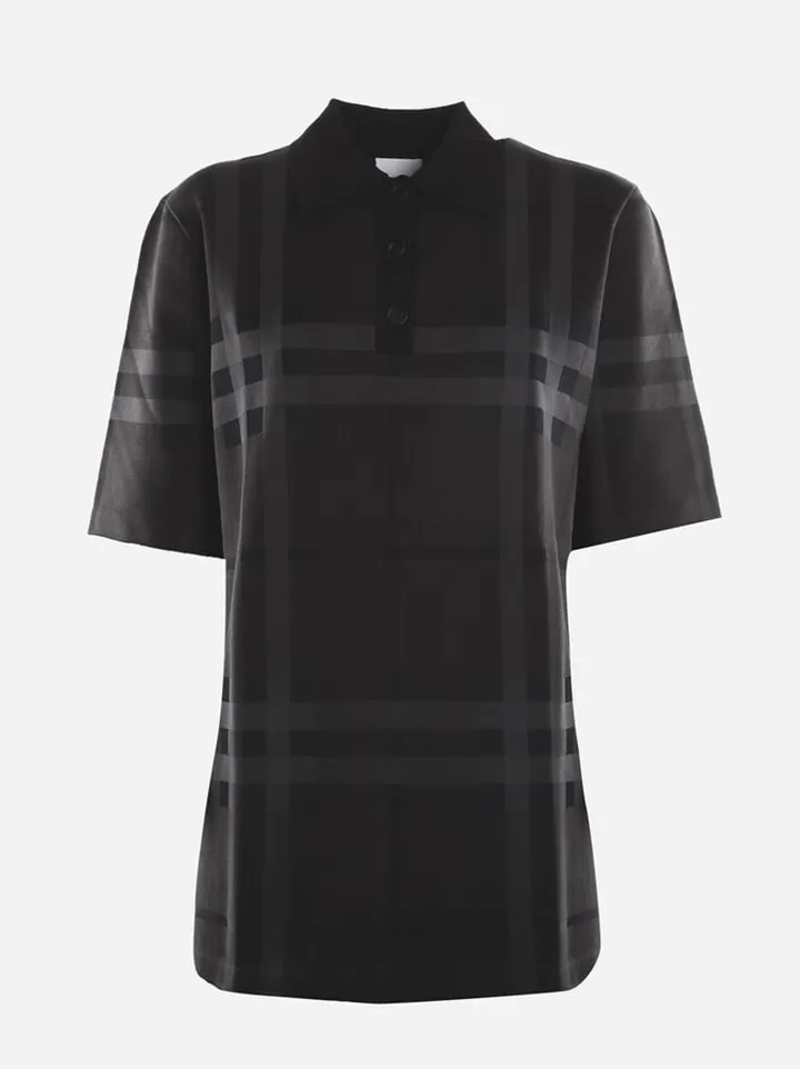 Oversized Silk Polo Shirt With All-over Check Motif