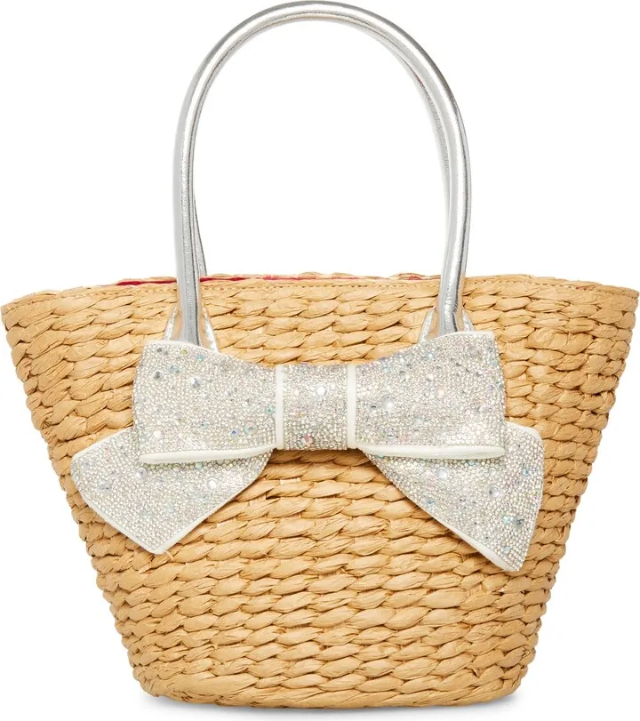 Betsey Johnson Small Straw with Rhinestone Mini Bow Tote